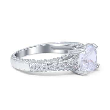 Cushion Cut Art Deco Engagement Ring Simulated Cubic Zirconia 925 Sterling Silver